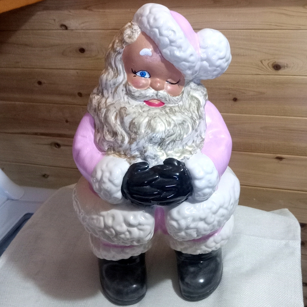 Vintage retro kitschy pink winking santa clause bisque standing LARGE